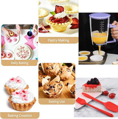 Pancake Batter Dispenser with Squeeze Handle & Silicone Spatula & Cleaning Brush