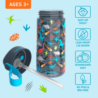 Bentgo Kids Water Bottle - Leak-Proof, Durable Tritan PFAS- & BPA-Free 15 fl oz, Kids/Toddlers Ages 3+ for School & Sports; Bite & Sip Spout, Carrying Handle, Dishwasher Safe (Unicorn)