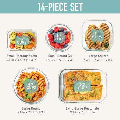 Bentgo Glass Leak-Proof Food Storage Set - 4-Piece Glass Containers with BPA-Free Airtight Lids, Reusable & Durable for Leftovers & Meal Prep - Microwave, Freezer, Oven & Dishwasher Safe (Soft Aqua)