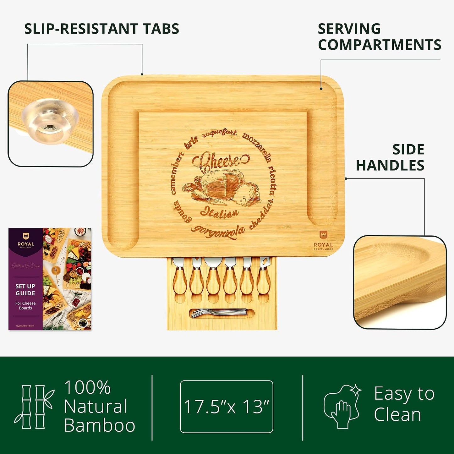ROYAL CRAFT WOOD Premium Bamboo Charcuterie Board Set - Cheese Platter & Serving Tray & Serving Utensils - Perfect Housewarming Gift, Wedding, Bridal Shower Gift - Ideal for Entertaining and New Home