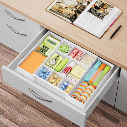 Marbrasse Expandable Desk Drawer Organizer, Clear Plastic Drawer Organizer Tray with 10 Adjustable Compartments, Desk Organizers and Accessories, 5 Drawer Dividers for Office Supplies, Makeup(Clear)