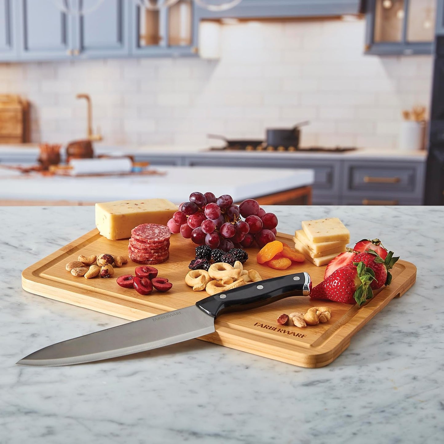 Farberware Small Build-a-Board Snacklebox with Locking Plastic Cutting Board Lid, Portable Charcuterie Storage with 7 Compartments