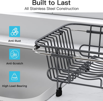 JASIWAY Dish Drying Rack in Sink, Dish Drainer with Cup and Utensil Holder