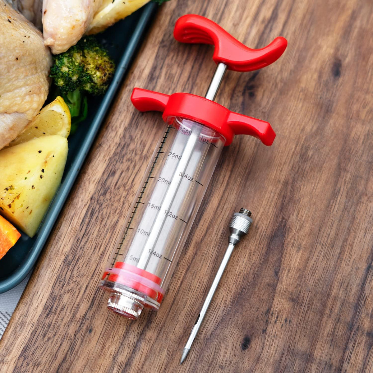 Meat Injector Plastic with 2 Stainless Steel Needles and Brushes