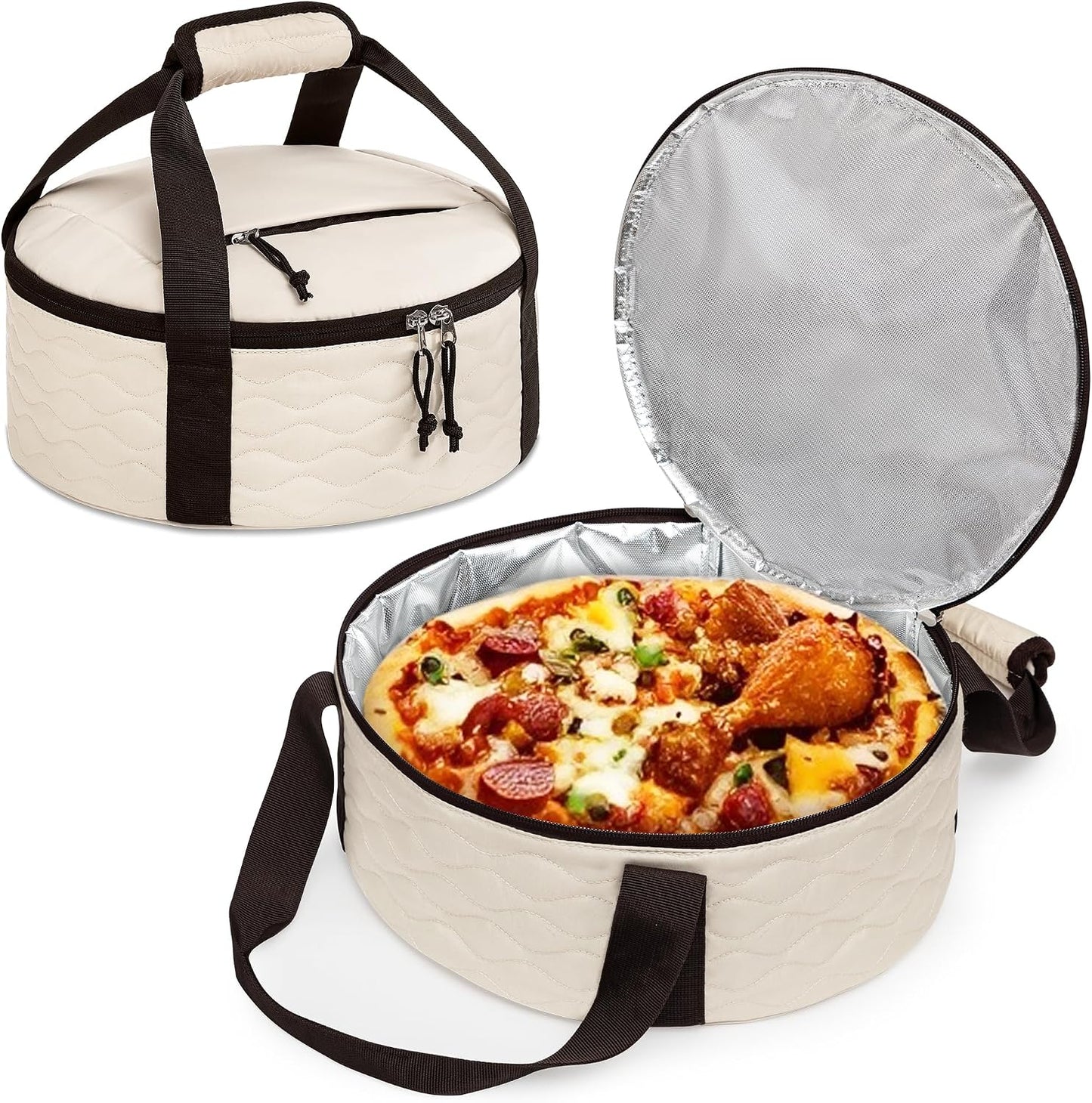 Trunab Round Insulated Casserole Carrier, Pie Carriers for Transport, Casserole Carriers for Hot or Cold Food, Round Lunch Box for Picnics, Camping, Party, with Extra Pocket for Cutlery