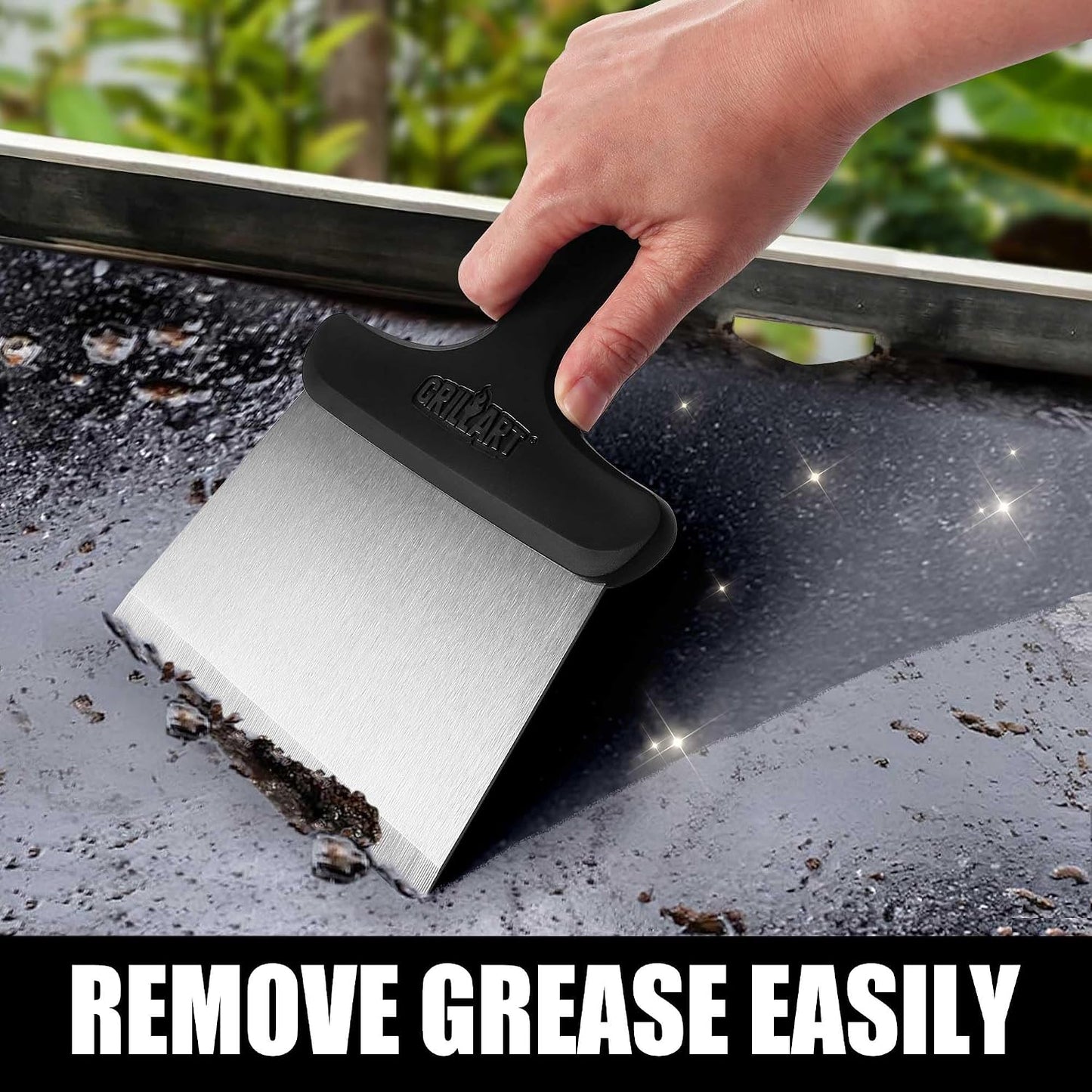 GRILLART Griddle Cleaning Kit for Blackstone, Flat Top Grill Cleaning Kit with Grill Stone, Griddle Scraper, Scouring Pad and Handles, Multifunctional Griddle Accessories for Rusty Grills, Orange