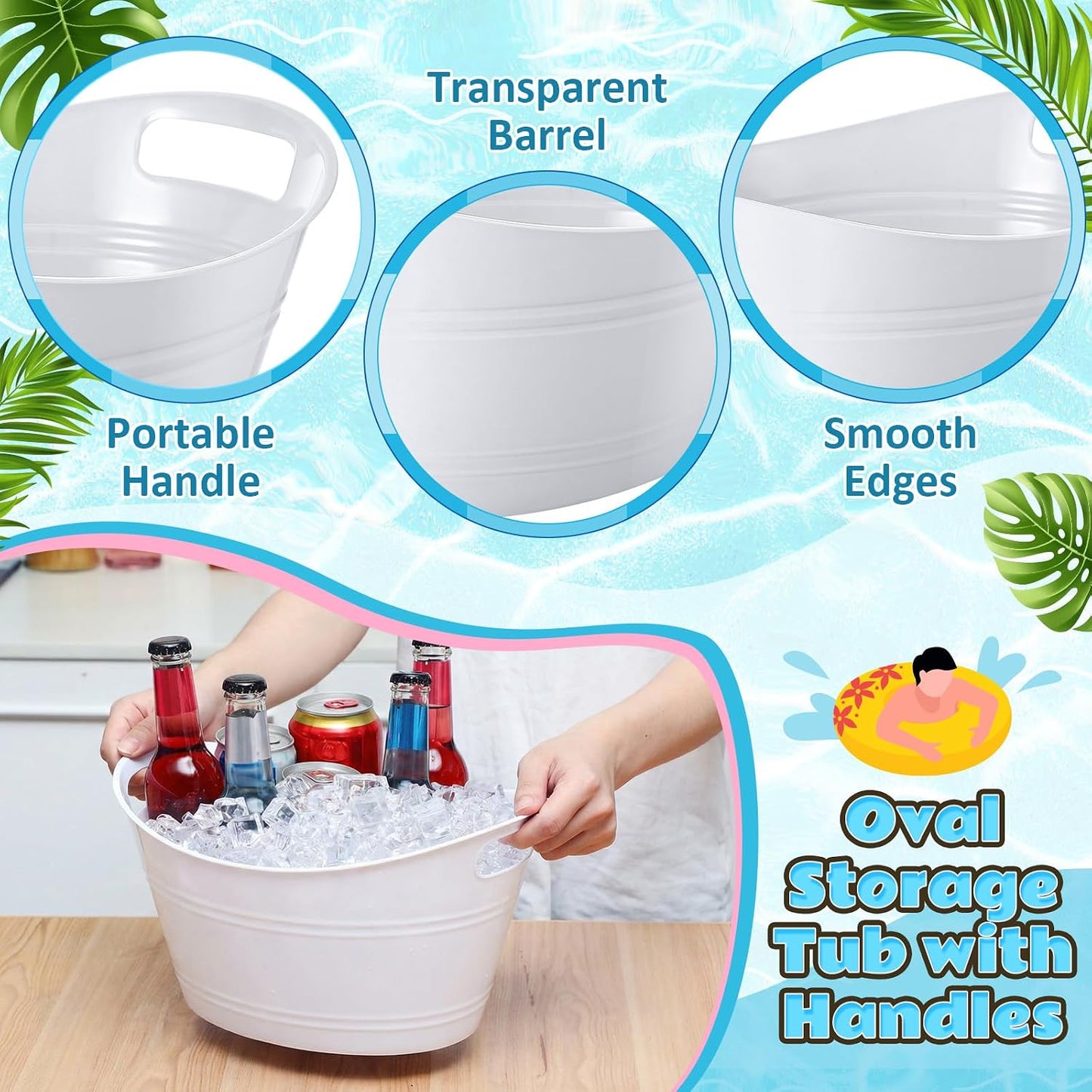 Norme 48 Pcs Plastic Ice Buckets for Parties Bulk 4.5L Oval Black Storage Tub with Handles Wine Beer Champagne Bottle Drink Cooler Tub for Christmas Holiday Home Parties Beverage Storage Basket Gift