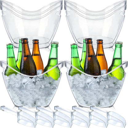 6 Pack Clear Ice Tubs 4 L Plastic Thickened Beverage Bucket with 6 Ice Scoop for Parties Champagne Mimosa Cocktail Bar Supplies Beverage Birthday Wedding Supplies