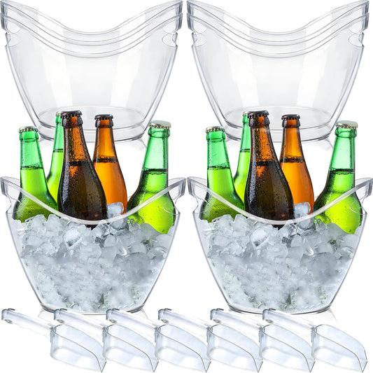 6 Pack Clear Ice Tubs 4 L Plastic Thickened Beverage Bucket with 6 Ice Scoop for Parties Champagne Mimosa Cocktail Bar Supplies Beverage Birthday Wedding Supplies