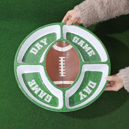 UP Football-Themed Melamine 5-Section Snack Platter, Round Divided Game Day Serving Tray with Green Field Design, for Chips and Dip, Sweets, and Appetizers, 15 Inch