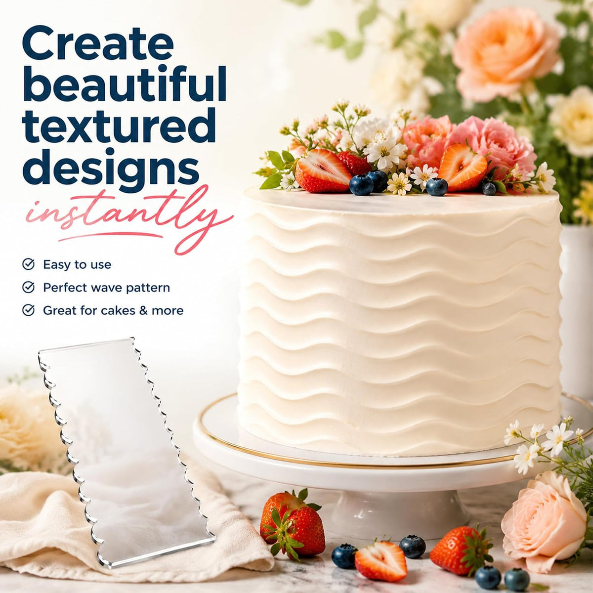 Clear Acrylic Cake Scraper, Cakes Icing Smoother Comb for Baking Butter