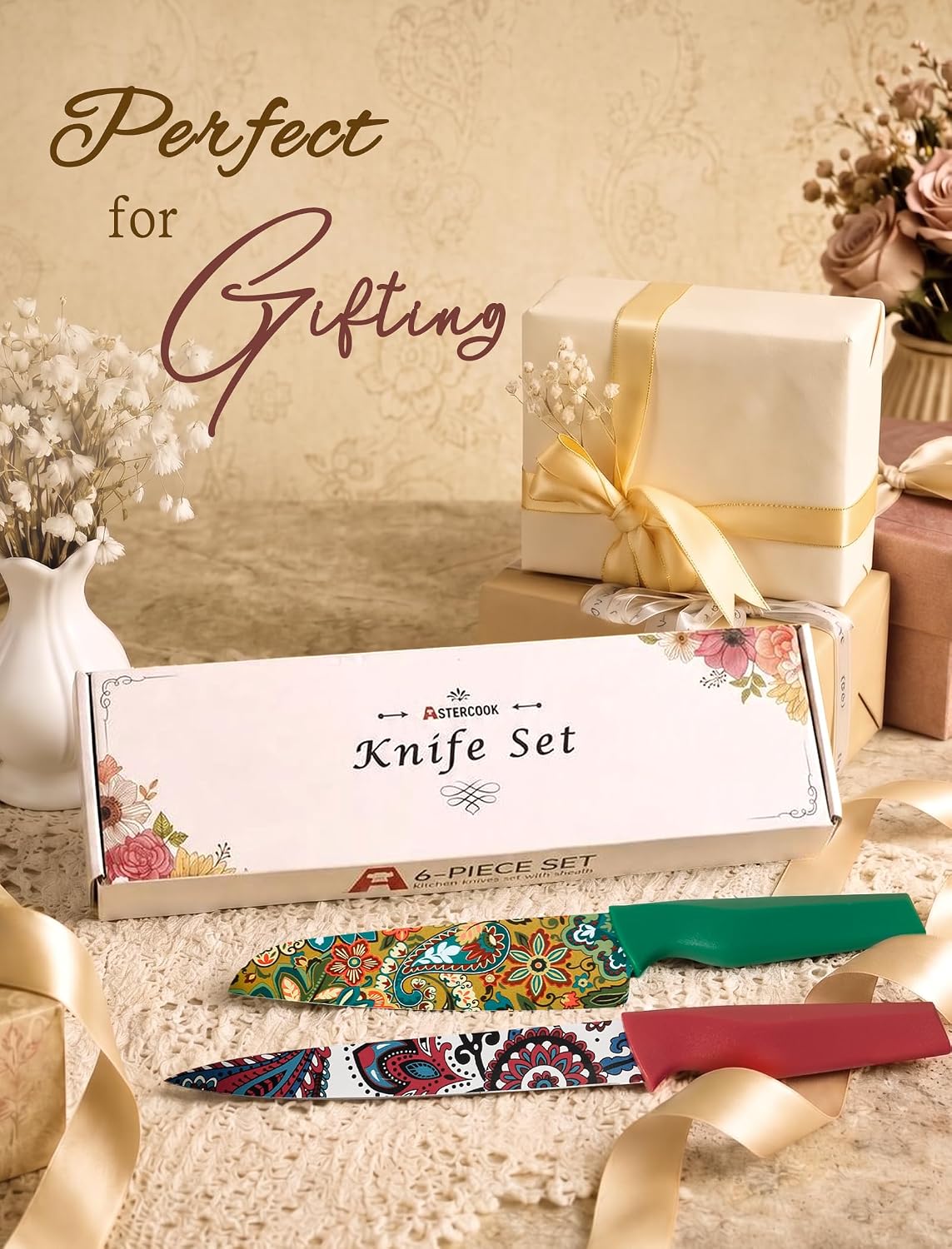 Astercook Paisley Pattern Knife Set with Cover