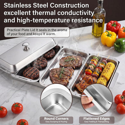 BBQ Vegetable Grill Basket Set, 4 Piece Stainless Steel Grill Pan Set with Universal Handle & lid, Dishwasher Safe, for Outdoor Cooking, Camping, Picnic, For Grilling Fish Veggies & Meats