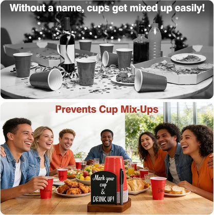 Decorative Solo Cup Holder with Marker Slot, Disposable Cup Dispenser Prevents Drink Mix-Ups – A Hosting Essential for Birthdays, BBQs, Gatherings & Housewarming, Brown