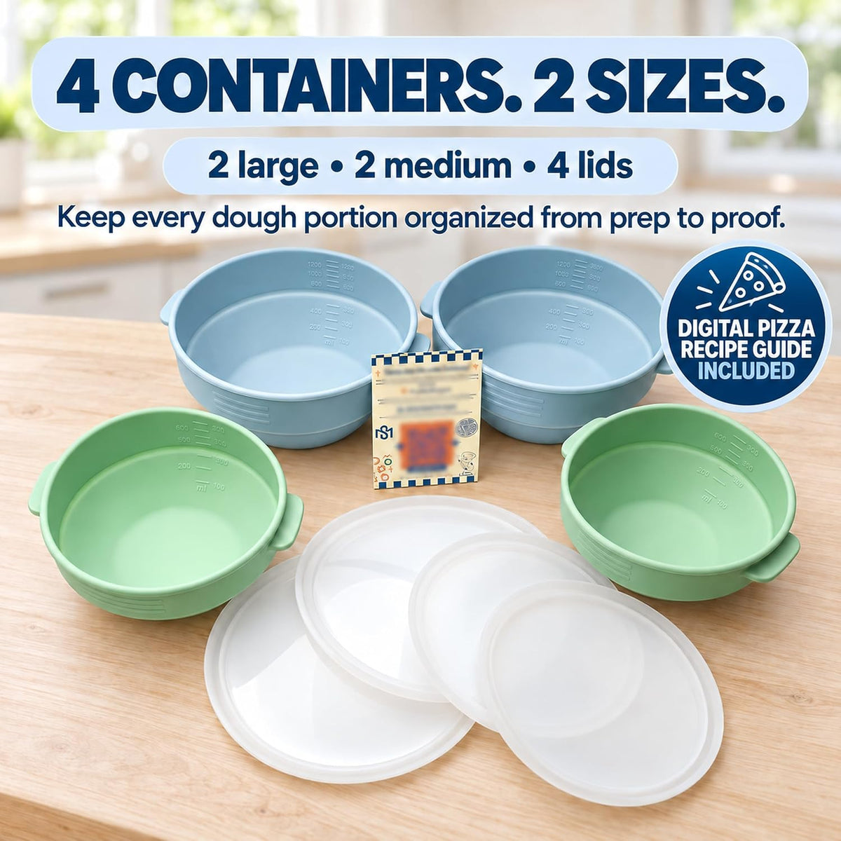 Collapsible Pizza Dough Proofing Containers with Lids, 4-Pack