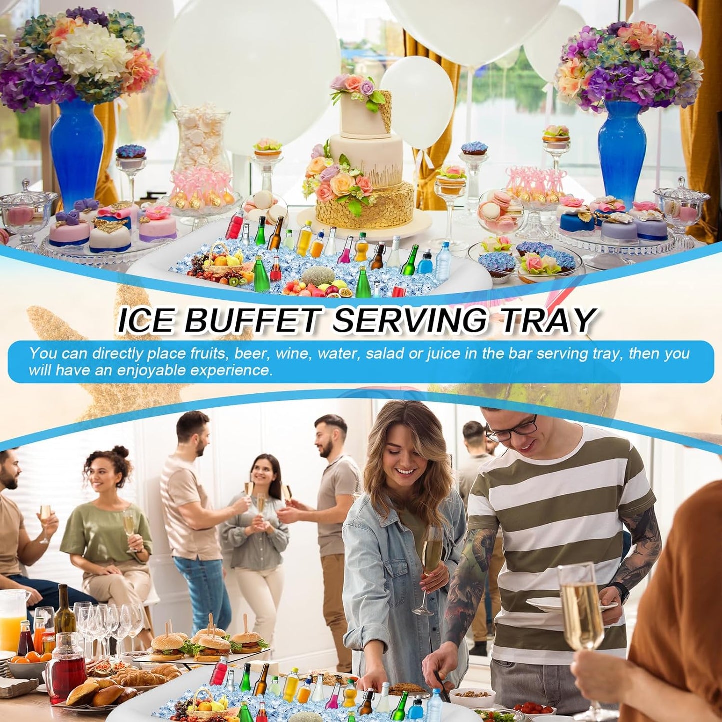Leitee Inflatable Serving Bar with Drain Plug 52 x 24 x 5'' Inflatable Ice Serving Buffet Bar for Party Food Cooler Buffet Drink(Black,Basic Style)