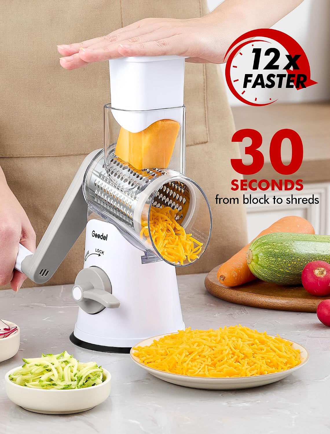 Geedel Rotary Cheese Grater Hand Crank, Cheese Shredder Vegetable Slicer