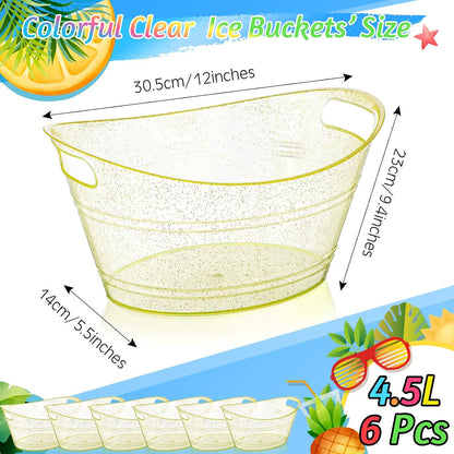 meekoo 6 Pcs Plastic Ice Buckets Bulk with Handles 4.5L Oval Storage Tub Large Capacity Ice Drink Bucket for Party Bar Wine Beer Champagne Beverage Bottle Cooler (4.5 L,Orange)