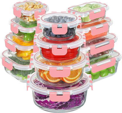 BAYZZ 24 Piece Glass Food Storage Containers with Lids, Airtight Glass Meal Prep Containers for Kitchen, BPA-Free Lunch Box, Microwave and Freezer Safe
