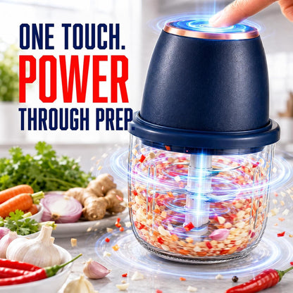 Electric Garlic Chopper, 350 mL, 6-Blade, USB Rechargeable, Blue