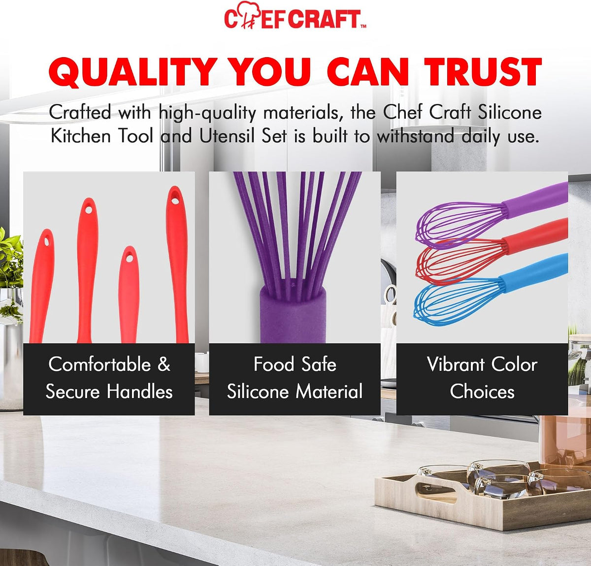 Chef Craft Premium Silicone Wire Cooking Whisk, 10.5 Inch, Red