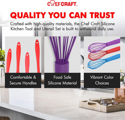 Chef Craft Premium Silicone Wire Cooking Whisk, 10.5 Inch, Red
