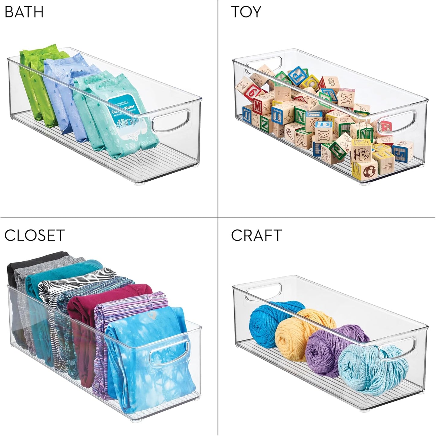 iDesign Plastic Stackable Pantry Bin - Storage Bin with Handles for Cabinets or Fridge - Set of 4 - Clear