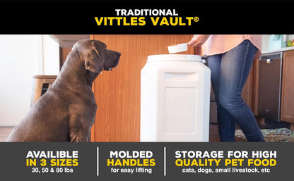 Vittles Vault Traditional Pet Food Storage Container For Dog Kibbles/Bird Seed/Oatmeal/Rice/Flour/Cereal, BPA Free Plastic, Sealed Airtight For Cat Food, Up To 30 lb, Made in USA, With Scoop, Gray