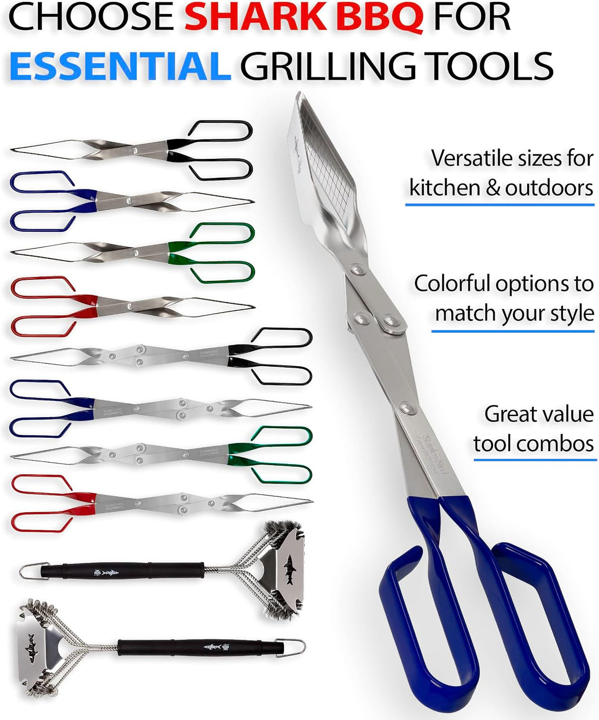 Steak Grill Tongs - 17 inch Red. Professional outdoor grilling utensil. Long reach Barbeque Grilling Tongs. Ideal for steak, fish, burger, and sausage
