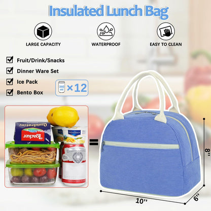 GYEUKHAM Lunch Bag Women, Lunch Box for Adult Men Kids Girls, Small Cute Lunchbox Tote Large Capacity Insulated Lunch Container Cooler for Work School Picnic Travel, Black White Stripes