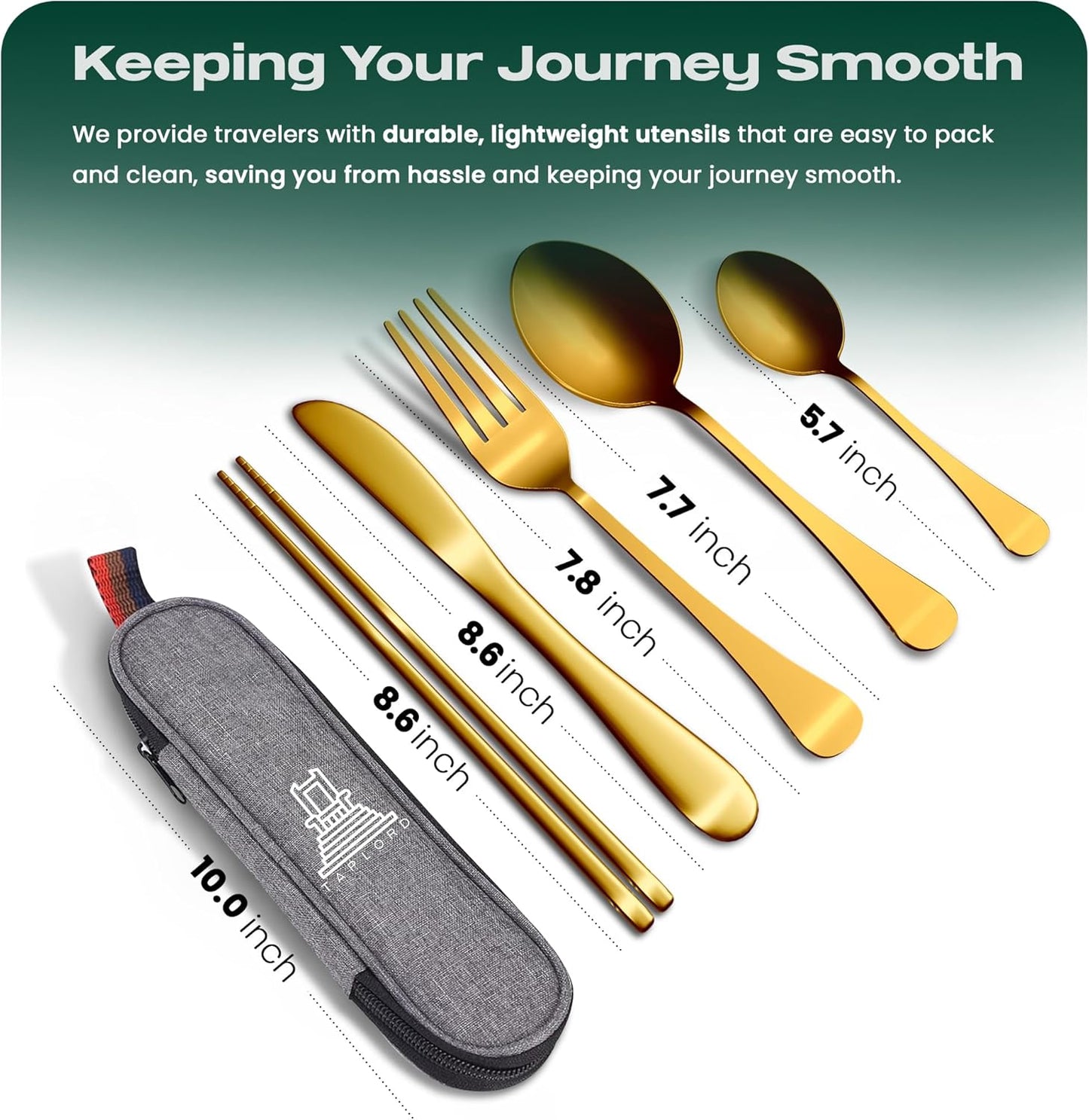 Taplord Portable Travel Silverware Set With Case, Includes 10 Pcs of Travel Utensils With Case, Stainless Steel Flatware Set For Camping, Lightweight (Multi-Color)