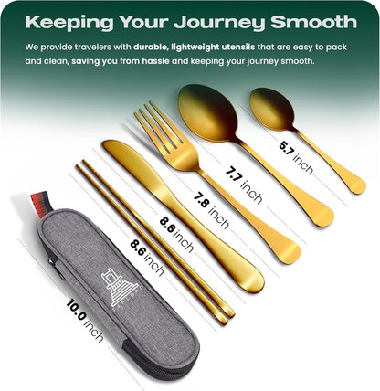 Taplord Portable Travel Silverware Set With Case, Includes 10 Pcs of Travel Utensils With Case, Stainless Steel Flatware Set For Camping, Lightweight (Multi-Color)