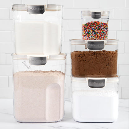ProKeeper+ Airtight Food Storage Container Set – Clear Plastic Flour and Sugar Canister Set with Magnetic Accessories for Kitchen Organization (Grey, 9-Piece)