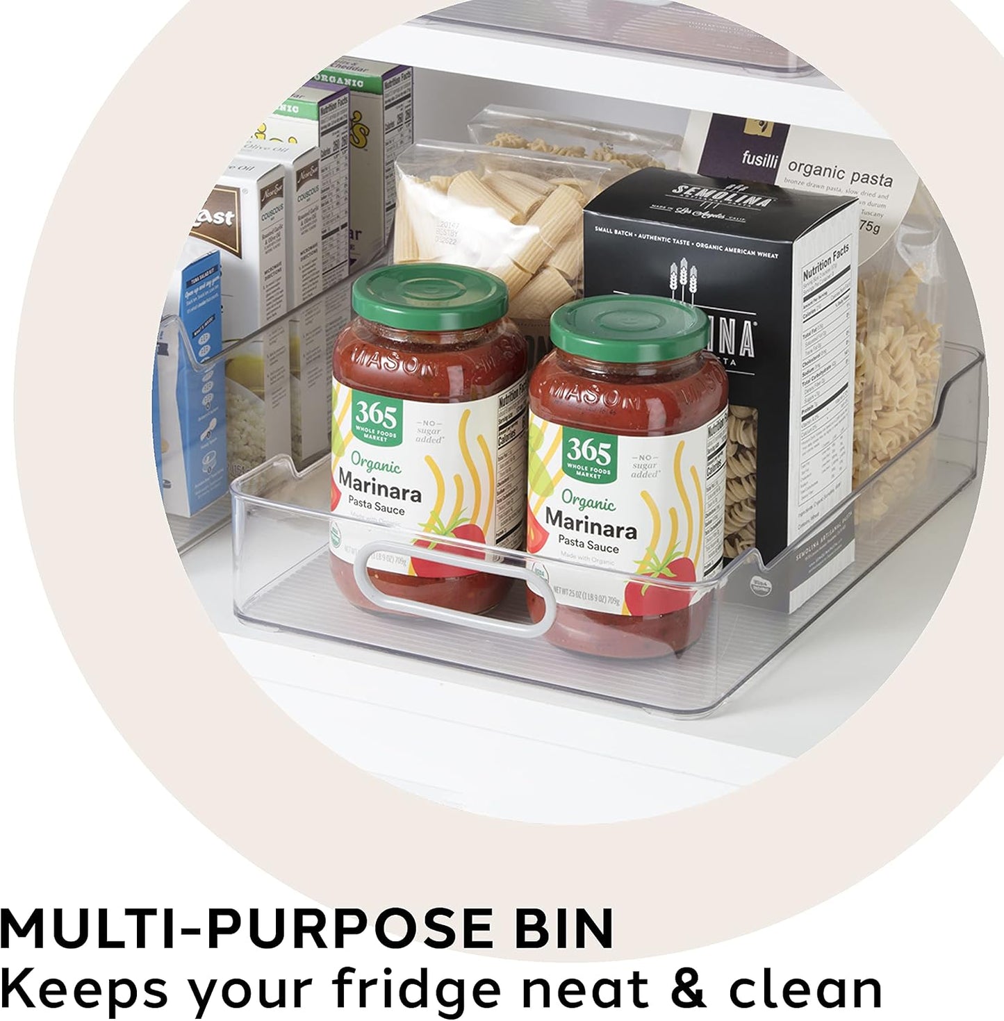 Oggi Cabinet/Drawer Storage Bin - 14" x 5" (Set of 6), Clear/Gray, Ideal for Kitchen Organization, Pantry Storage, Fridge Organizing