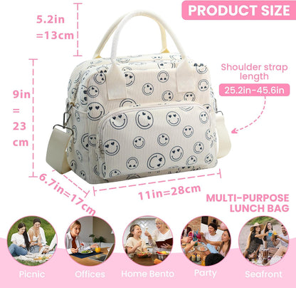 RLGPBON Insulated Lunch Bag Teen Girls, Preppy Lunch Box Large Insulated Lunch Bag Reusable Lunch Tote Bag, Preppy LunchBag for Girls School Travel Picnic