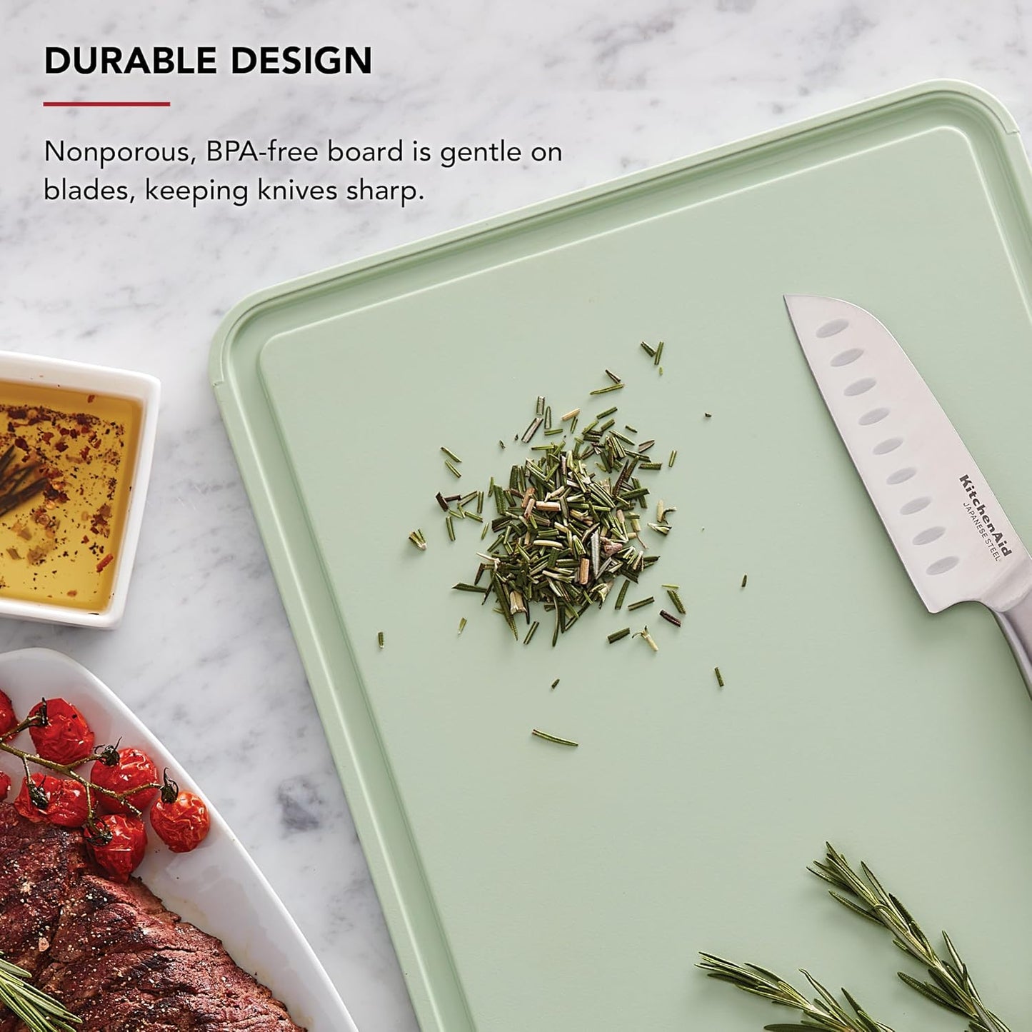 KitchenAid Classic Plastic Cutting Board with Perimeter Trench and Non Slip Edges, Dishwasher Safe, 12 inch x 18 inch, Gray