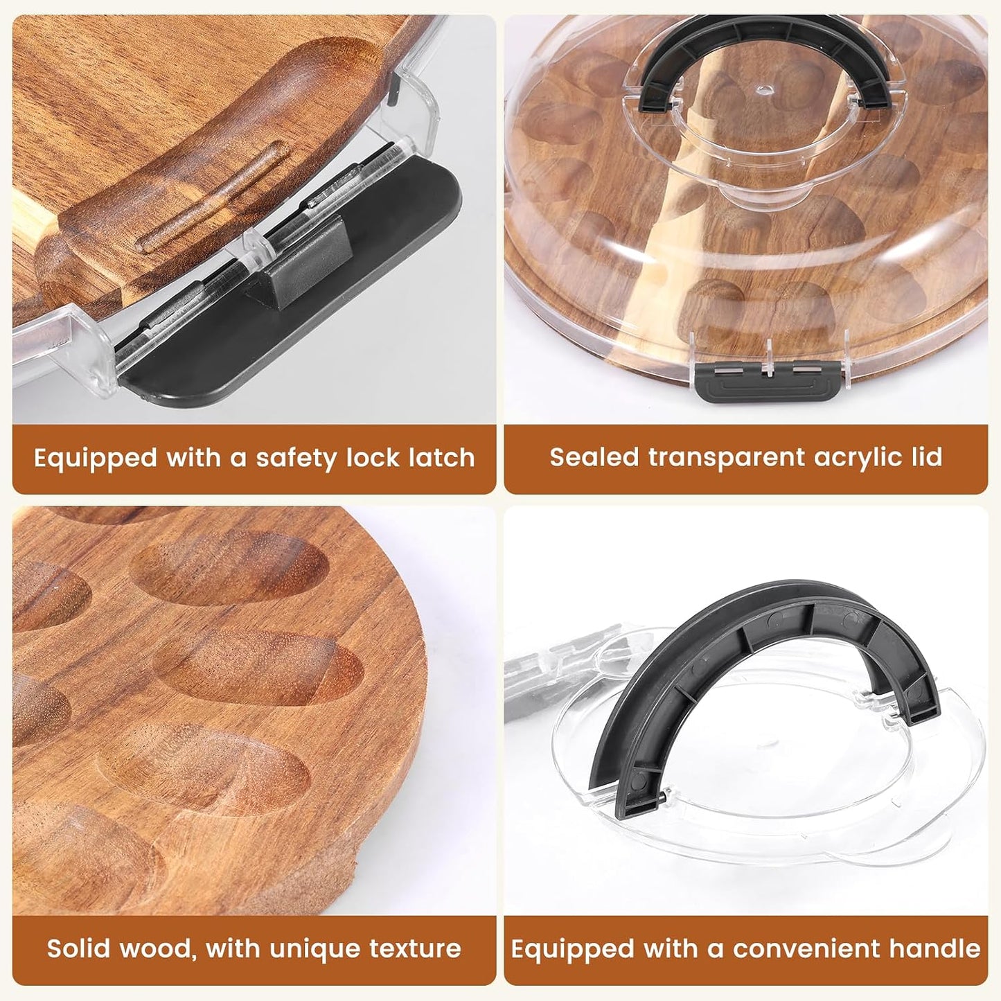 Deviled Egg Container with Lid, 2026 Upgraded Wooden Deviled Egg Platter Carrier Holder Trays with 24 Slots for Party and Home Kitchen Countertop Clear Lid Dishwasher Safe