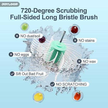 JOYMOOP Fruit Washer and Spinner with Brush, Large Cleaning Bowl for Fruits, Vegetables and Salad, Produce Scrubber