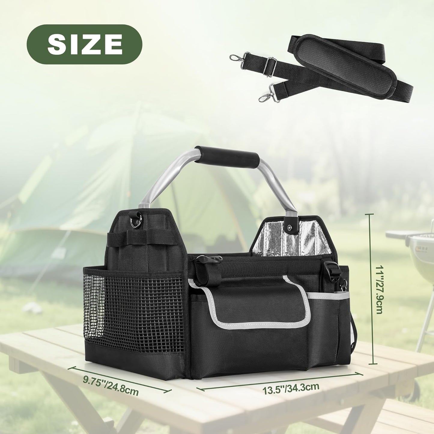HODRANT Outdoor Grill Utensil Caddy, BBQ Tool Organizer with Divider & Support Pad for Tailgating Essentials, Picnic Storage Bag with Handle & Shoulder Strap for Camping Grill Accessories, Bag Only