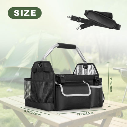 HODRANT Outdoor Grill Utensil Caddy, BBQ Tool Organizer with Divider & Support Pad for Tailgating Essentials, Picnic Storage Bag with Handle & Shoulder Strap for Camping Grill Accessories, Bag Only
