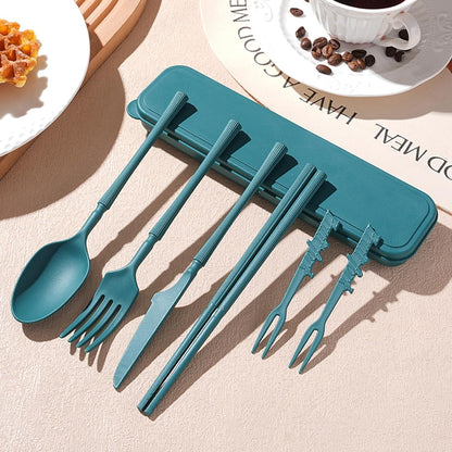 Reusable Travel Utensils Set with Case, Wheat Straw Portable Plastic Fork Spoon Knife Chopsticks Camping Cutlery, Eco-Friendly BPA Free Tableware Picnic Flatware for Kids Adults or Daily Use (Pink)