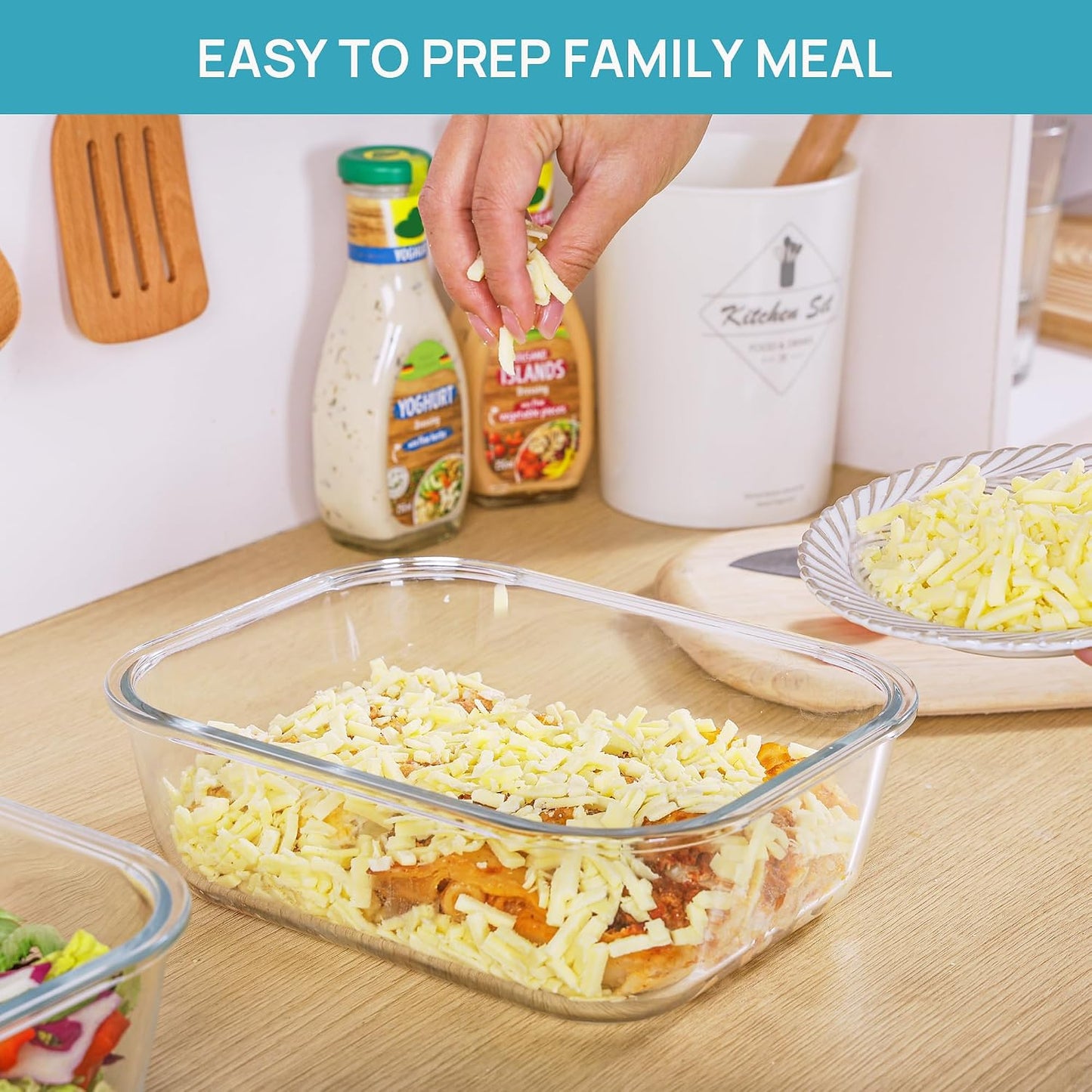 Vtopmart 2Pack 1860ml/63oz Large Glass Storage Containers with Lids, Meal Prep Food Container Set with Snap Airtight Lid for Baking, Microwave, Oven, Leak Proof, for Freezer, Dishwasher, Grey
