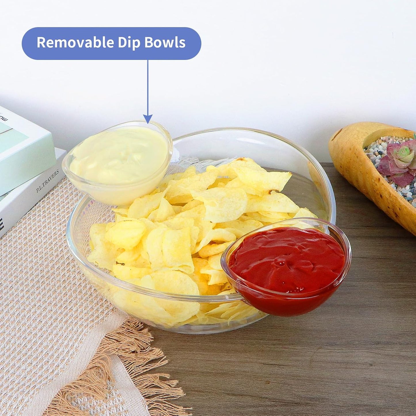 MOLIGOU Chip and Dip Bowl Set, Chip Serving Bowl for Parties, Chips and Dip Serving Dish