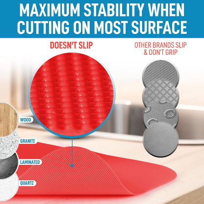 Zulay Kitchen Non-Slip Flexible Cutting Board Set - Dishwasher Friendly Cutting Mats For Cooking - Thick & Durable Flexible Cutting Mats - Non-Porous Cutting Board Mat Set of 3