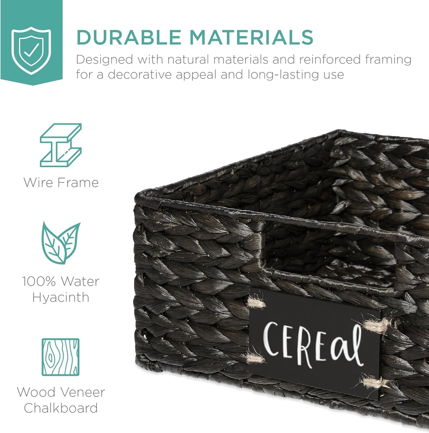 Best Choice Products Set of 4 9x12in Water Hyacinth Pantry Baskets, Woven Organizers w/Chalkboard Label, Chalk Marker - Natural