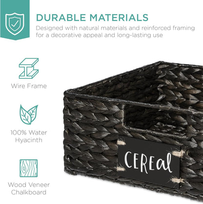 Best Choice Products Set of 4 9x12in Water Hyacinth Pantry Baskets, Woven Organizers w/Chalkboard Label, Chalk Marker - Natural