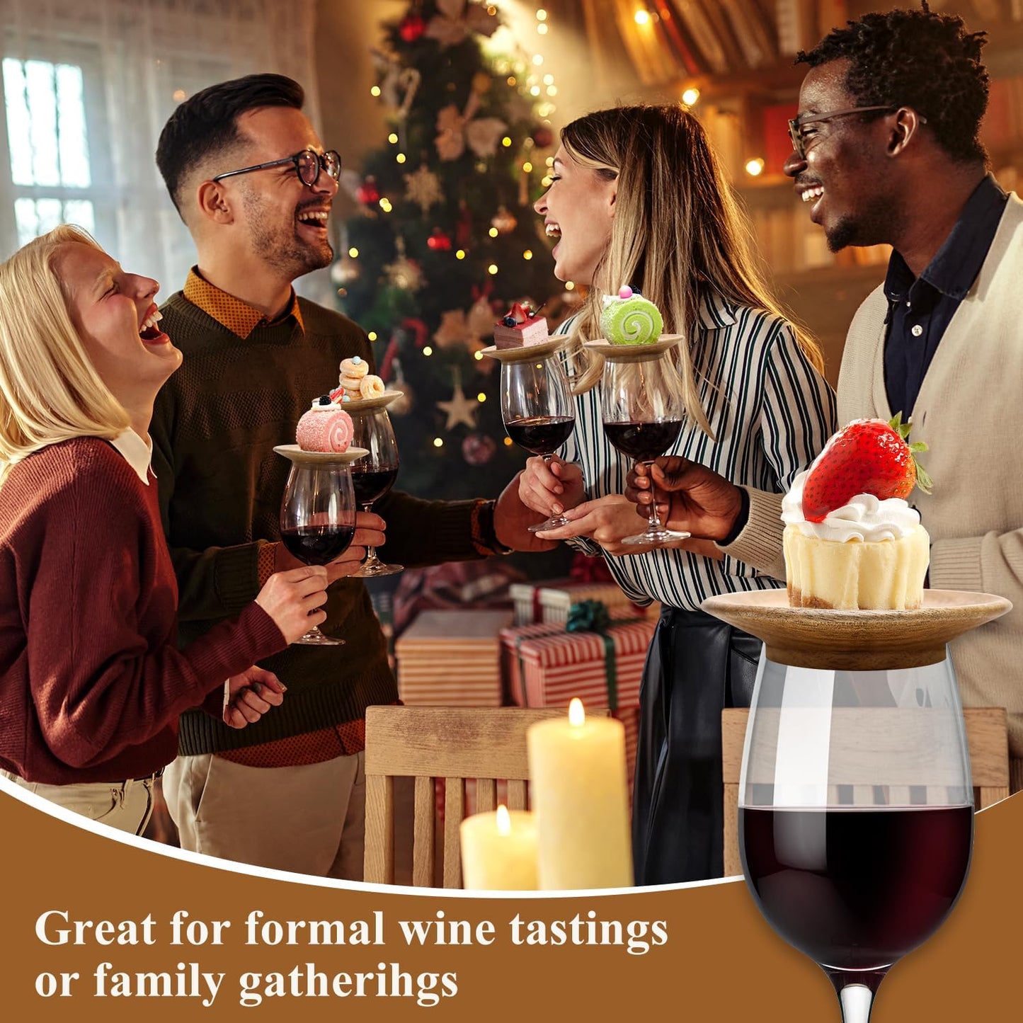 10 Pack Acacia Wood Wine Glass Charcuterie Topper Gift Set Mini Wooden Charcuterie Board for Wine Toppers Mug Cover Cup Lids Small Bamboo Appetizer Plates Glass Coaster Accessories Drink Covers