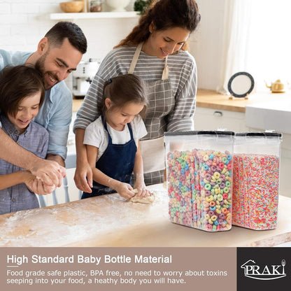 PRAKI Cereal Containers Storage Set (4L,135.2 Oz), 8PCS Airtight Food Storage Containers with Lids for Kitchen & Pantry Organizers and Storage, Cereal Dispensers with 20 labels, Measuring Cup & Marker