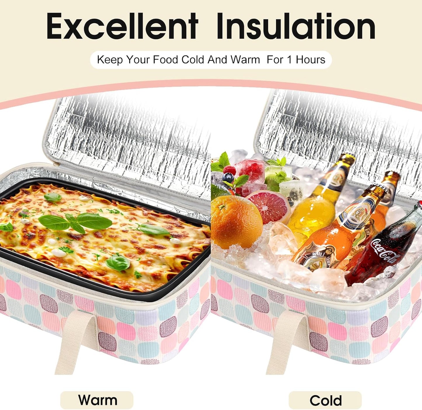 Insulated Casserole Carrier, Portable Casserole Carrier for Hot or Cold Food Lunch Tote Warmer or Cooler Bag, Lasagna Lunch Bag for Potluck Parties- Fits 9" x 13" Baking Dish-Charcoal Grey