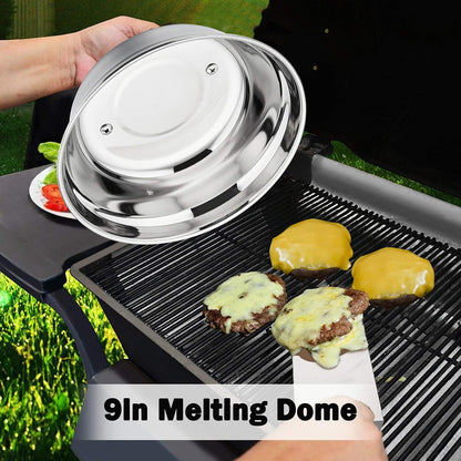 HaSteeL Cheese Melting Dome Set of 2, 12 Inch Round Basting Cover Metal Steam Cover, Stainless Steel Griddle Accessories for Flat Top Grill/Outdoor BBQ/Kitchen Cooking